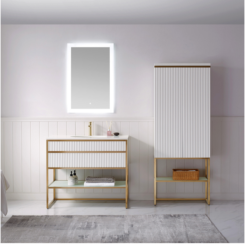 Evos Boutiques 36 in white satin finished and bronze vanity centered