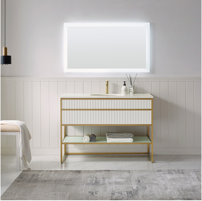 Evos Boutiques 36 in white satin finished and bronze vanity lights