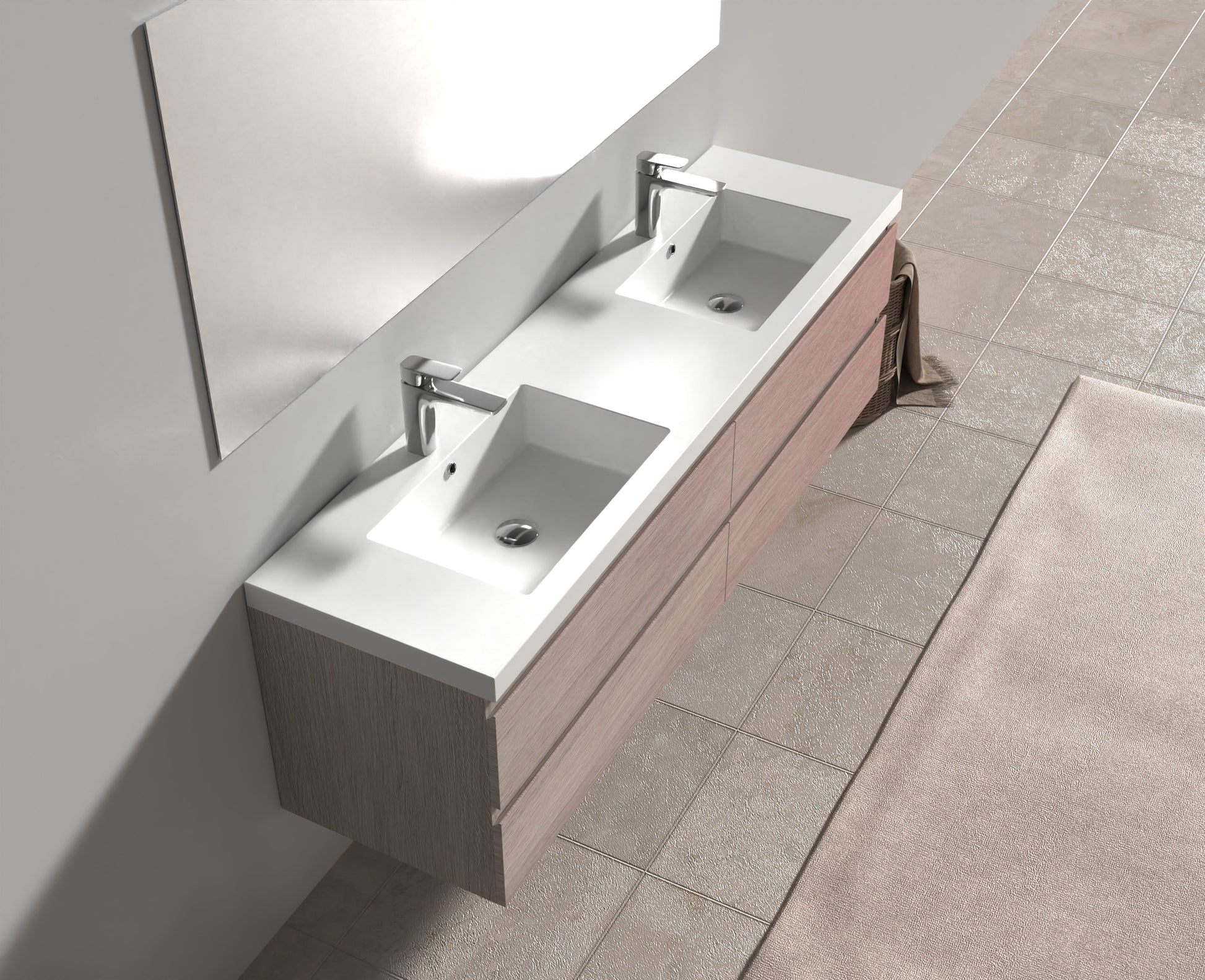 Evos Boutiques 72 in oak colour vanity looking down