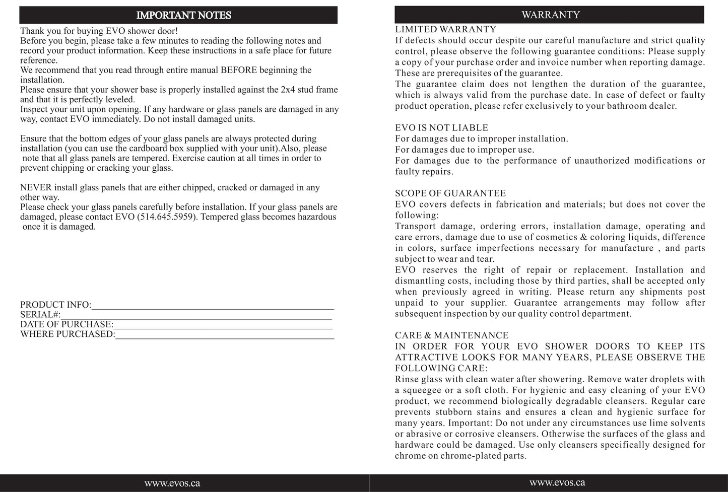 Evos Boutiques chrome shower door staged manual 5