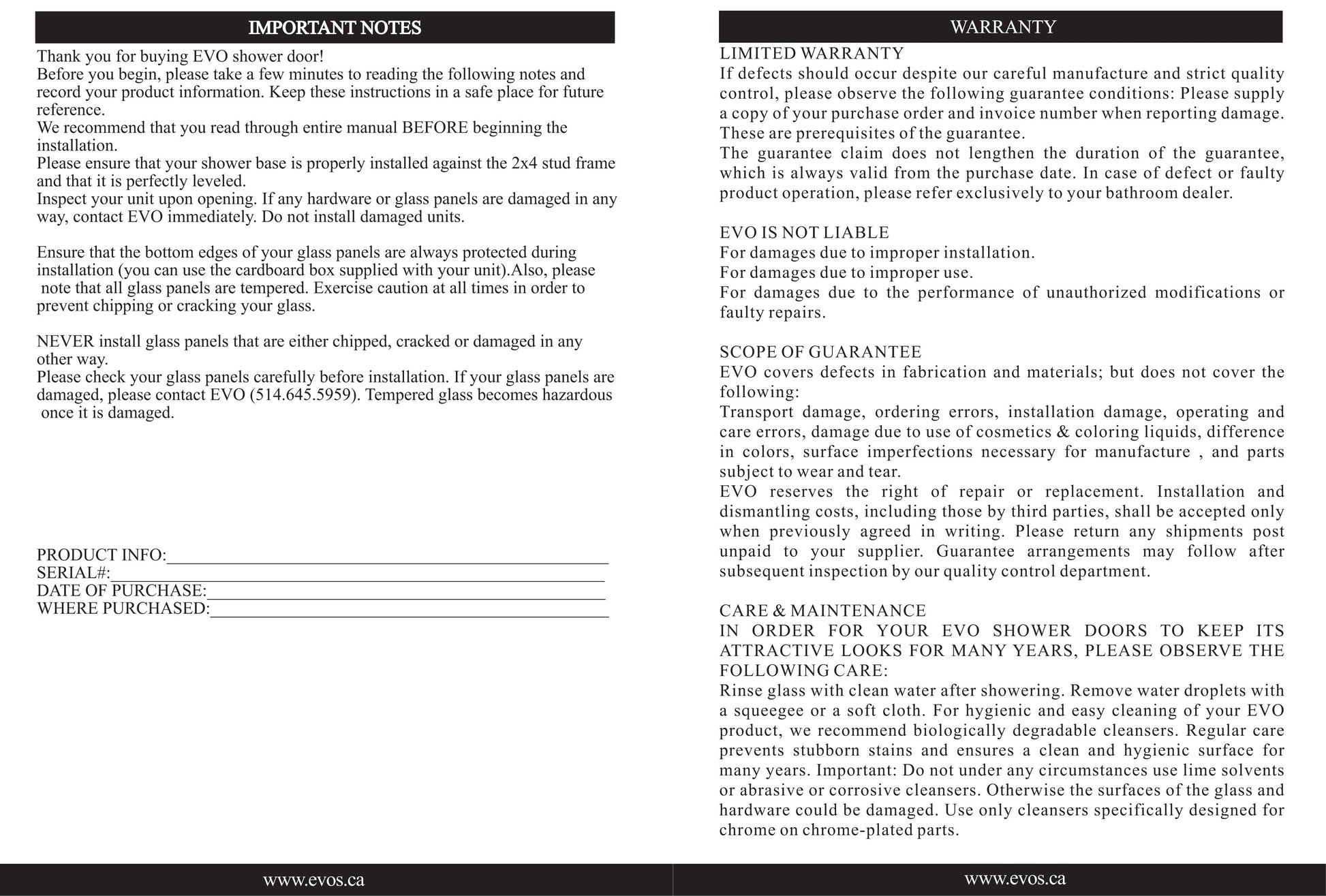 Evos Boutiques chrome shower door staged manual 5