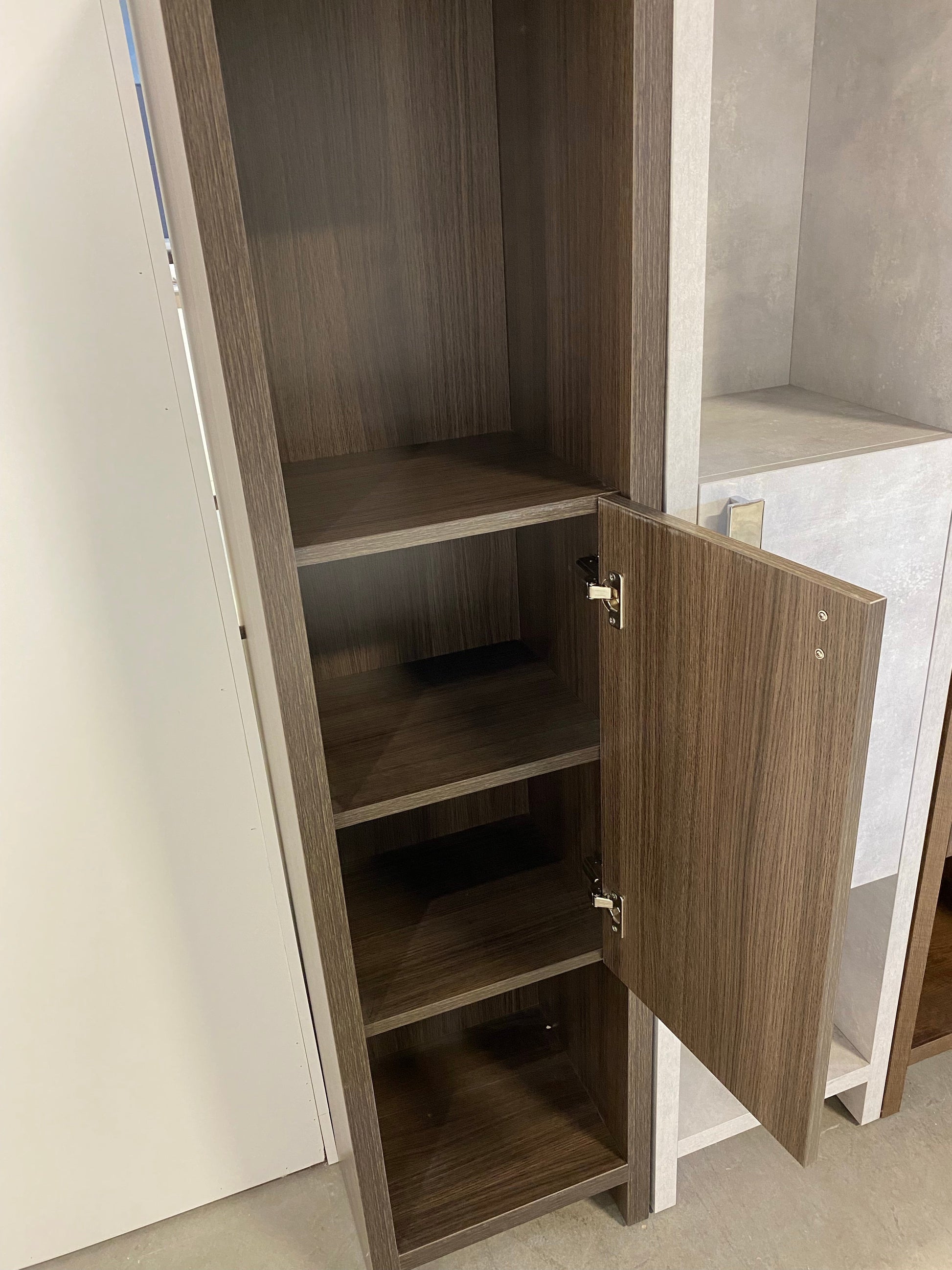 Evos Boutiques side unit with rosewood finish drawer open