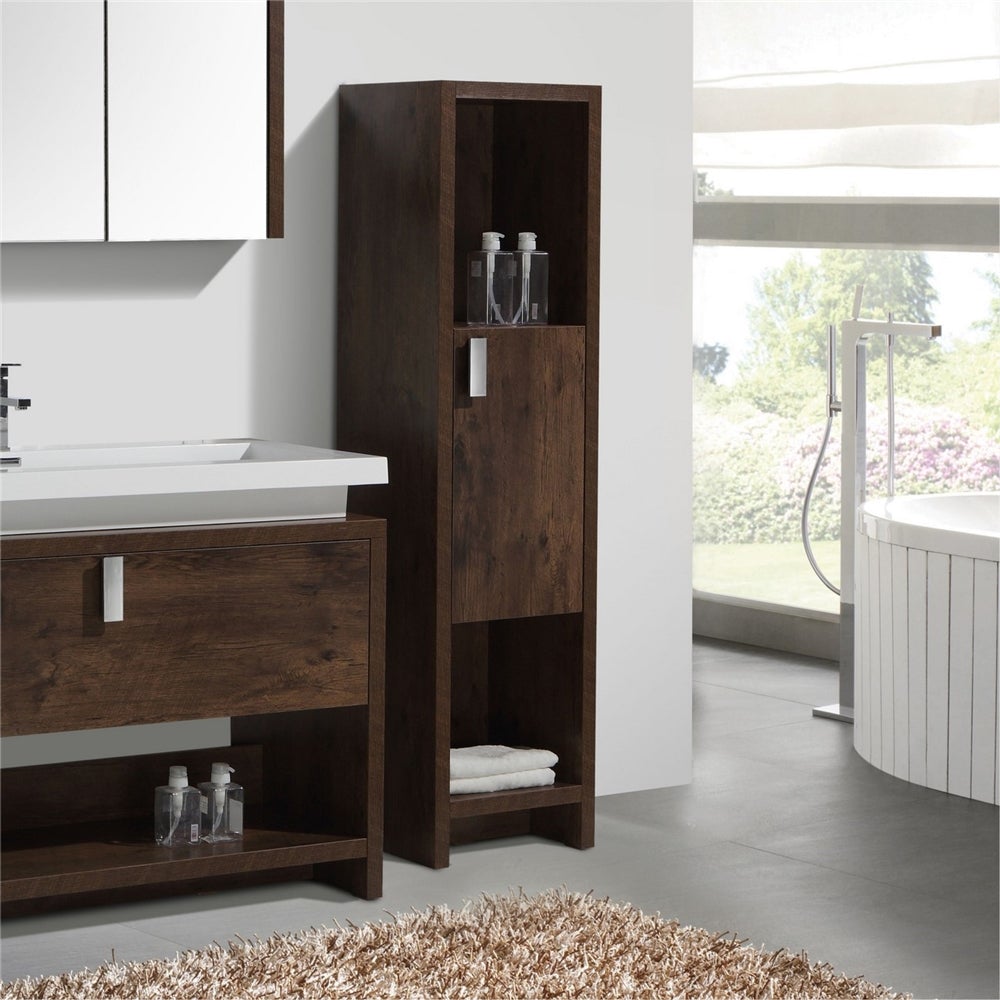 Evos Boutiques side unit with rosewood finish staged