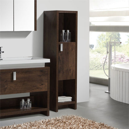 Evos Boutiques side unit with rosewood finish staged
